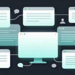 Abstract aqua editorial graphic showing connected AI search and conversation cards.