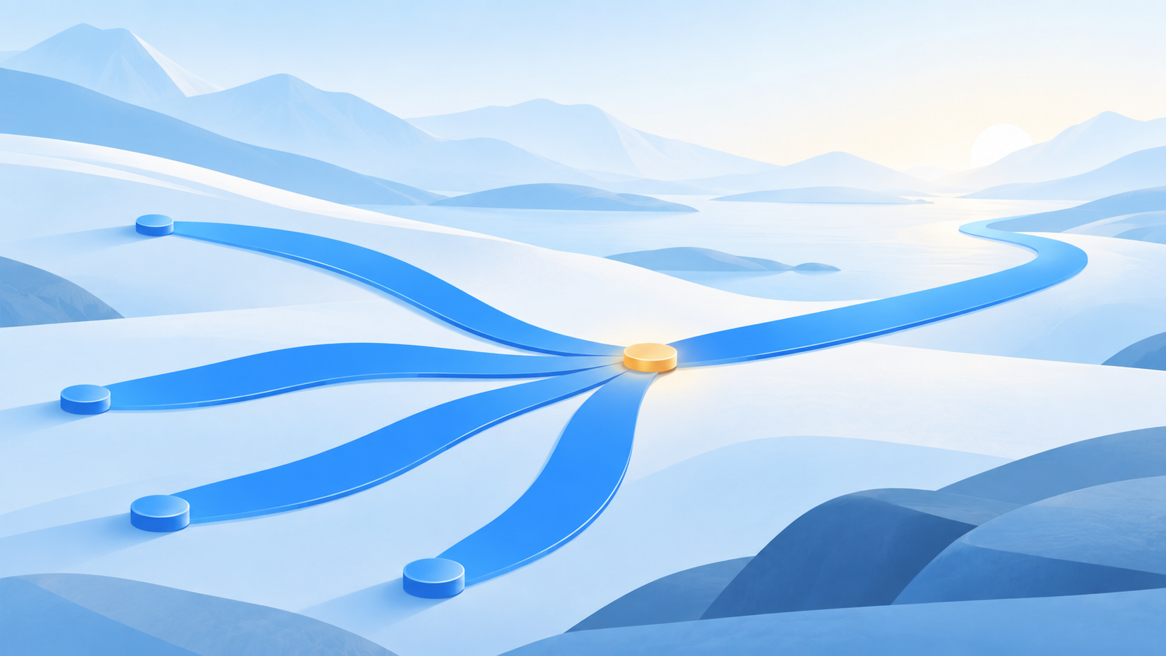 AI coordination tax illustrated as calm routes converging at one controlled junction
